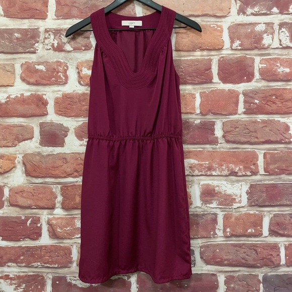 ANN TAYLOR LOFT WOMEN'S WINE PURPLE EMBROIDERED NECK SLEEVELESS DRESS - Picture 7 of 9